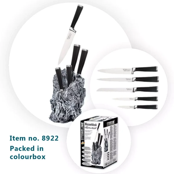 EXCALIBUR® Stainless steel Knife set of 5 with Knife Block