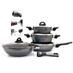 REMO 8Pcs Cookware Set with Lid (Cooking Pot 20cm, 24cm + Wokpan 26cm, 28cm)