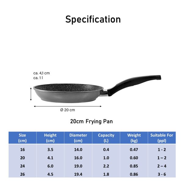 Size and Feature of Non stick Frying Pan 20 CM