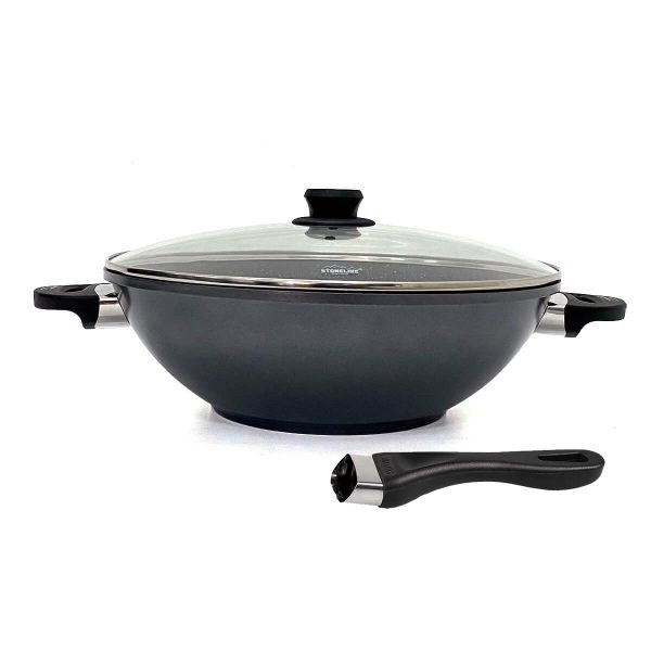 36 CM Wok with Exchangeable Handle and Glass lid