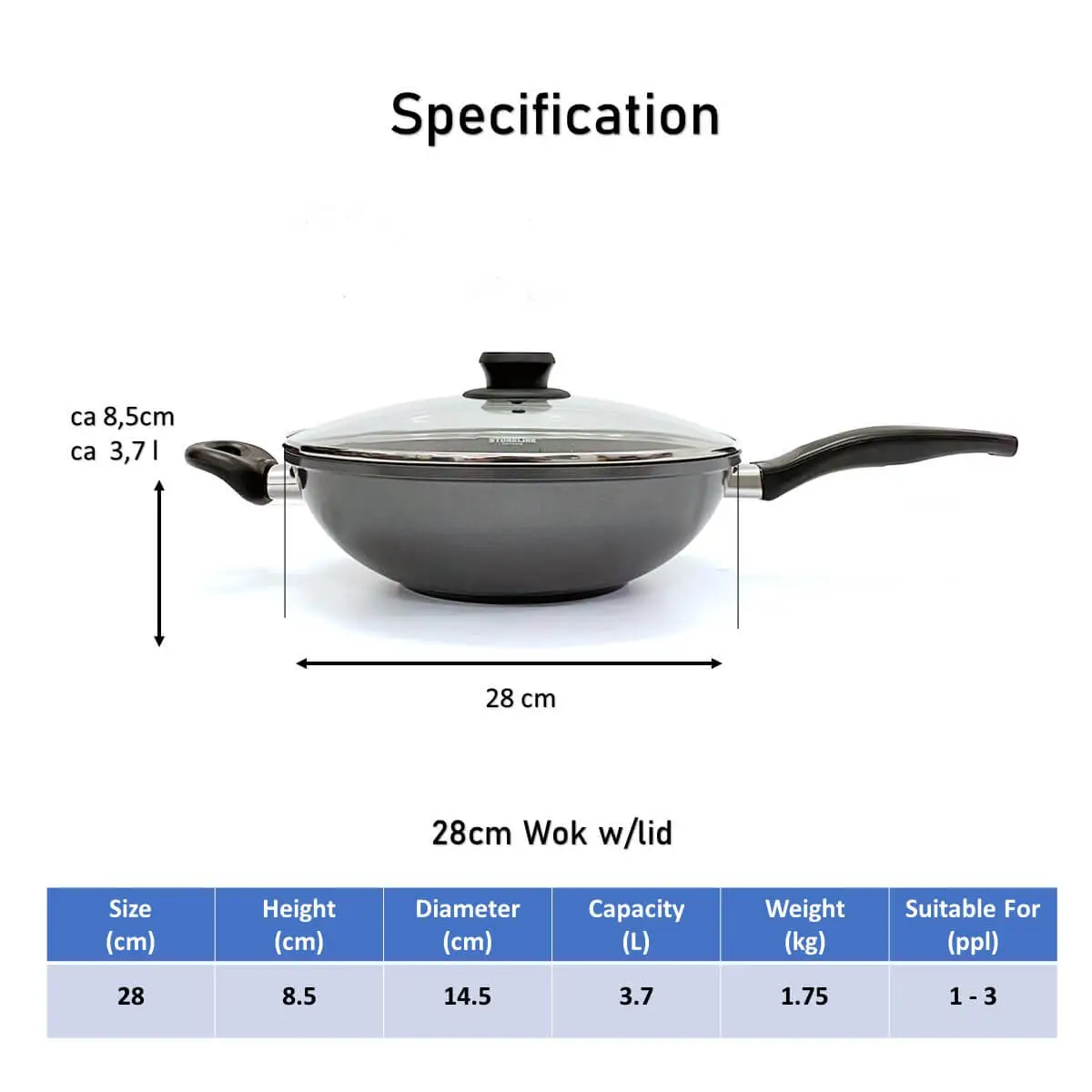 Stir Frying Wok 28cm non stick wok cookware size chart